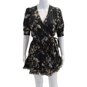 Super Natural By Secret Mission Womens Cotton Floral Wrap Top Set Black Size XS